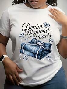 Camiseta Deportiva Casual para Mujer con Diseño de Diamante - Camiseta Elástica de Cuello Redondo en Blanco, Lavable aáquina, Ajuste Cómodo y Apta para Todas las Estaciones, para Ocio y Actividades Deportivas. - Blanco - Ver 1