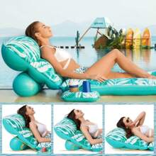 Jasonwell Flotadores Inflables para Alberca - Piscina Inflable para Adultos Flotadores para Alberca Lancha Inflatable Tanning Pool con Portavasos con Respaldo - Turquesa - Ver 3
