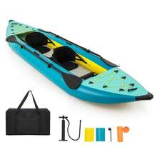 Inflatable Kayak, 12.5Ft 507lbs Tandem Kayak With 2 Aluminum Paddles, 2 Padded Seats, Footrests, 2 Fins, Hand Pump, Carry Bag A - Green- - View 1