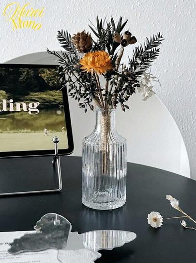 <Pure Glass, Endless Possibilities>, 1pc 100/150/200/250ml Transparent Glass Sprout Vase - Flower Small Vase - Retro Style Decorative Small Vase - Country Wedding Decoration Mini Retro Vase - Family Dining Table Flower Decorat