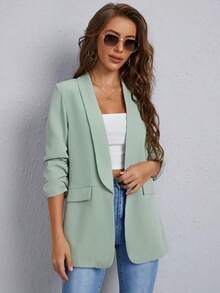 Blazer clásico para mujer, adecuado para el uso diario, con mangas largas, para uso casual en la oficina, apto para todas las estaciones - verde menta - Ver 6