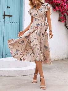 Women Midi Dresses - Khaki - View 1
