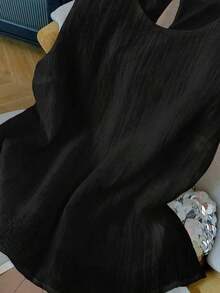 de tirantes de unicolor casual de talla grande, verano - Negro - Ver 4
