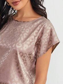 Clasi Top de manga murciélago de leopardo jacquard de satén - Rosa vieja - Ver 5