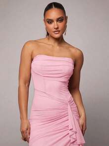 Vestido elegante de primavera y verano temprano con estampado floral verde, cuello fruncido, manga abullonada y abertura alta, también adecuado para el Día de San Valentín, citas, ocasiones románticas;talla grande vestido ajustado de encaje para mujeres, vestido para el Día de San Valentín, vestido de fiesta, vestido para citas románticas, vestido de dama de honor, vestido de noche, vestido para el trabajo, vestido de cumpleaños, vestido de noche elegante para mujeres, vestidos elegantes para mujeres, vestidos para mujeres, vestidos de fiesta para mujeres, vestidos formales para mujeres, vestidos de verano para mujeres - Rosa Pálido - Ver 6