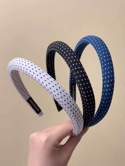 3pcs/1pc French Minimalist Narrow Polka Dot Sponge Headband - High Crown Fluffy Headband, Creates Fuller Hairstyles, Fashionable Polka Dot Hair Accessory, Versatile Elegant Ladies Hair Clip, Suitable For Daily Styles And Various Occasions, Multiple Colors Available (White/Black/Blue), Fashionable Hair Accessory, Ideal Fashion Hair Accessory For Fashionable Women And Casual Outfits