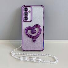 1pc Heart-Shaped Holder + Transparent Beaded White Heart Bracelet, Foldable Multi-Function Holder (Android Series), 4-Corner Shiny Airbag Anti-Drop Transparent Phone Case, Suitable For SX A57 A37/57 A123456789987654321 45G Electroplated 4-Corner Airbag Anti-Drop Transparent Phone Case, Compatible With Samsung/S26/S25/S24/S23/S22 Series/A Series, MT, Pixel, - Purple - View 4