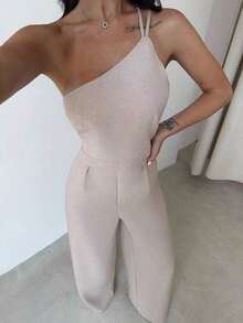 verano nuevo, elegante y minimalista de lino de color albaricoque con espalda descubierta, plisado en la cintura y piernas anchas, para vacaciones, uso diario y todas las estaciones - Albaricoque 2 - Ver 5