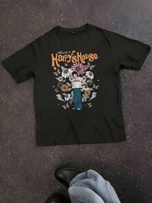 Hazbin Hotels Alastor Men's T-Shirt, Cute Printed T-Shirt, Fashionable Men's T-Shirt, Casual Short Sleeve Men's T-Shirt - 黑色 - 查看 1