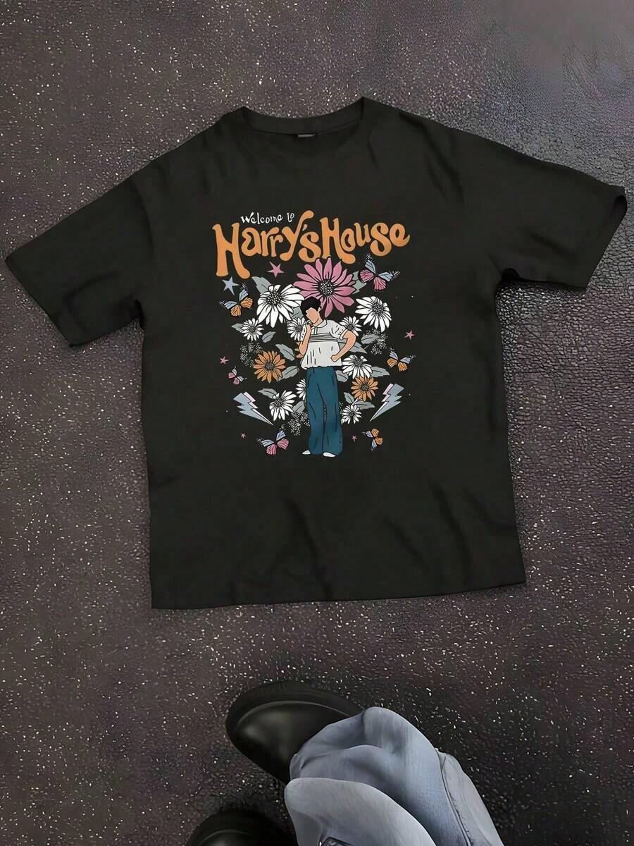 Hazbin Hotels Alastor Men's T-Shirt, Cute Printed T-Shirt, Fashionable Men's T-Shirt, Casual Short Sleeve Men's T-Shirt - 黑色 - 查看 1