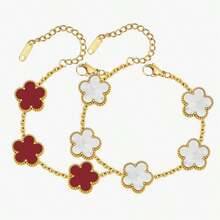 2pcs White & Red Lucky Clover Bracelet Set, Luxury Gift For Girlfriend, Mother, Friend, Everyday Wear - Multicolor - View 2