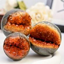 1pc Exquisite Amethyst Quartz Orange Color Open Mouth Smile Crystal Ball | Boho Style, Perfect For Festivals And Christmas, Unique Gift For Parents And Friends, Room Decoration Sphere, Natural Crystal Mineral Specimen - Orange - View 8