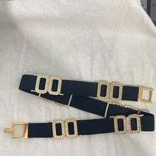 1 pièce Ceinture élastique fine avec strass, ceinture pour femmes, ceinture de luxe avec décoration de strass, ceinture élastique réglable, ceinture gaine de taille haut de gamme pour femmes, accessoire de taille polyvalent, peut être assorti avec des robes, des costumes et des jeans, conception de taille élastique, convient pour le port quotidien, les rassemblements, les fêtes et les occasions de mariage - Multicolore - Voir 6