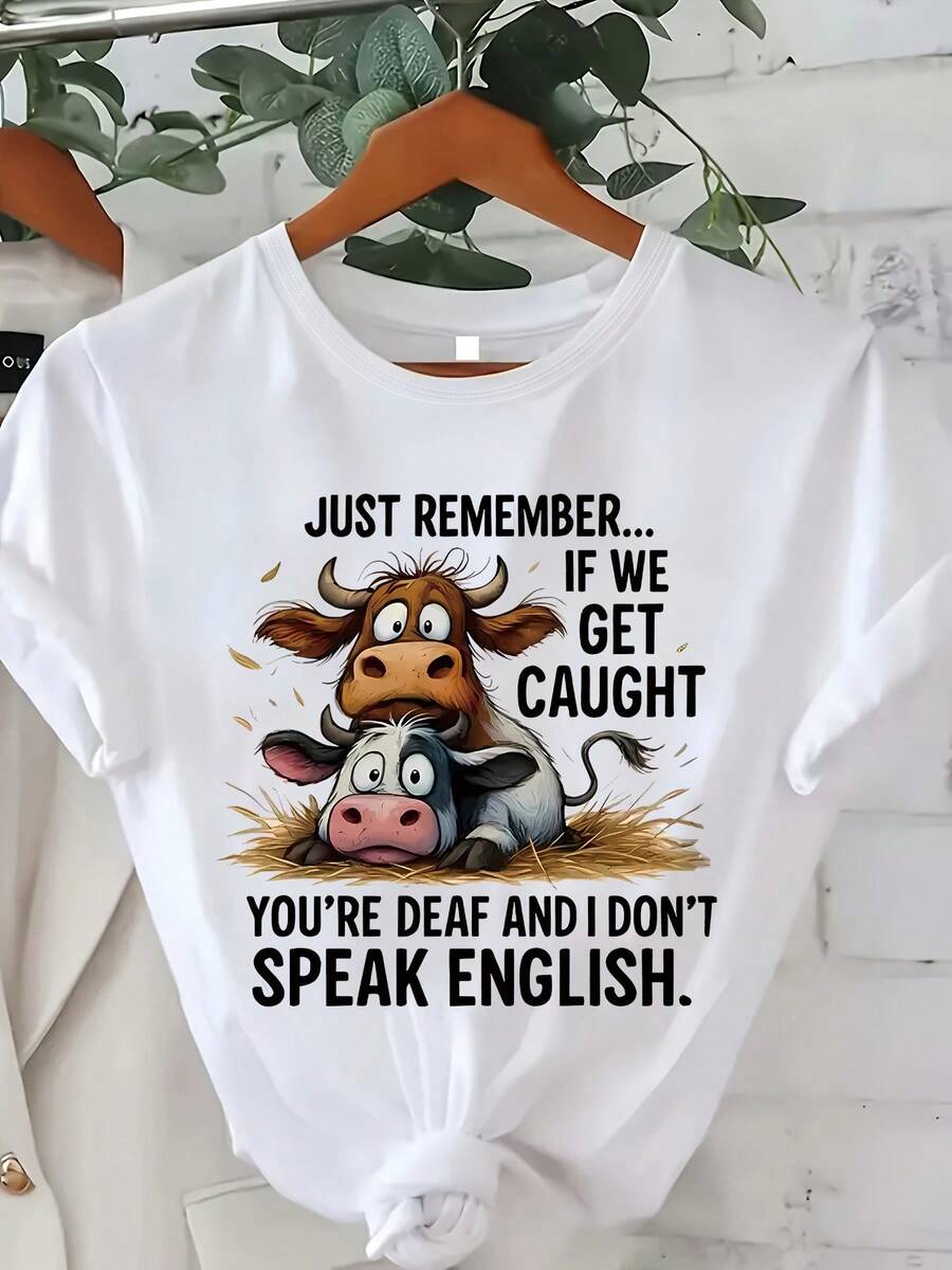 Plus Size - Plus Size - 0-8XL Plus Size Fashion Casual Printed T-Shirt Women's Clothing, Modern Base Layer Daily Outing Casual Wear For All Seasons Comfortable Fit Short Sleeve T-Shirt Multicolor Available Funny Women's T-Shirt Holiday Gift Plus Size Women - 白色 - 查看 1