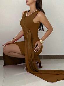 YHHRafferiza Vestido elegante de fiesta con cuentas sin mangas para mujer, vestido de noche largo de verano para eventos formalesYHH - Café integral - Ver 7