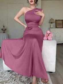 YHHModelyn 1 pieza Vestido de mujer sin mangas con pliegues y ajuste ceñido, de unicolorYHH - Ciruela intensa - Ver 7