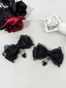 2pcs Gothic Style Dark Color Hair Clips, Suitable For Holiday Outfits, Daily Wear For Gothic Fashion Enthusiasts,Hair Claws,Bobby Pin - Black - View 2