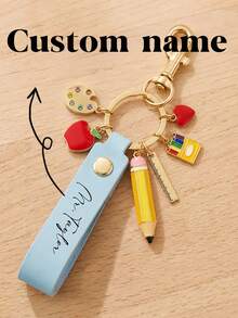 Teacher Appreciation Gift, Personalized Teacher Keychain, Custom Name Leather Keychain, Back To School Gift, End Of Year Teacher Gift - Multicolor - View 1