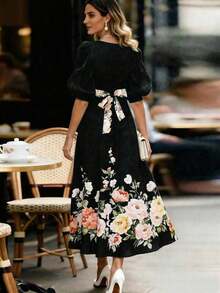 MSEMERY ROSE Vestido con estampado floral elegante para ir al trabajo, veranoMS2-15 5JJN - Negro - Ver 2