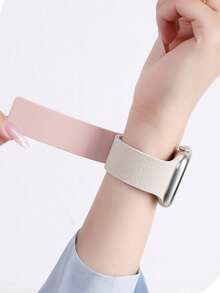 Huastonband 適用於 星光色與粉色荔枝紋理矽膠錶帶 Series 3/SE/S11/S10/S9/S8/S7/S6/S5/S4/S3 Ultra 38/40/41/42/44/45/46/49mm，時尚創意設計柔軟舒適磁吸扣，適合戶外運動瑜伽健身女性智慧手錶配件，夏季海灘派對聚會節慶畢業返校學生禮物 - 星光砂粉 - 查看 7