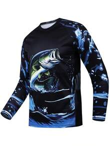 Men's Long Sleeve Fishing Shirt, Outdoor Summer Moisture-Wicking, Sun Protection, Side Pockets, Fishing Apparel Sports - Black - View 2