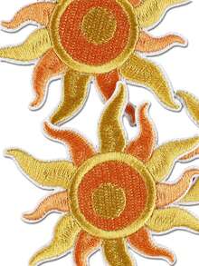 3pcs Vintage Sun Pattern Embroidered Cloth Patches, Retro Element Polyester Iron-On Or Sewing Applique Trims For DIY Clothing, Bags, Shoes, Curtains, Hats, Home Decor Accessories - 3pcs Sun - View 2