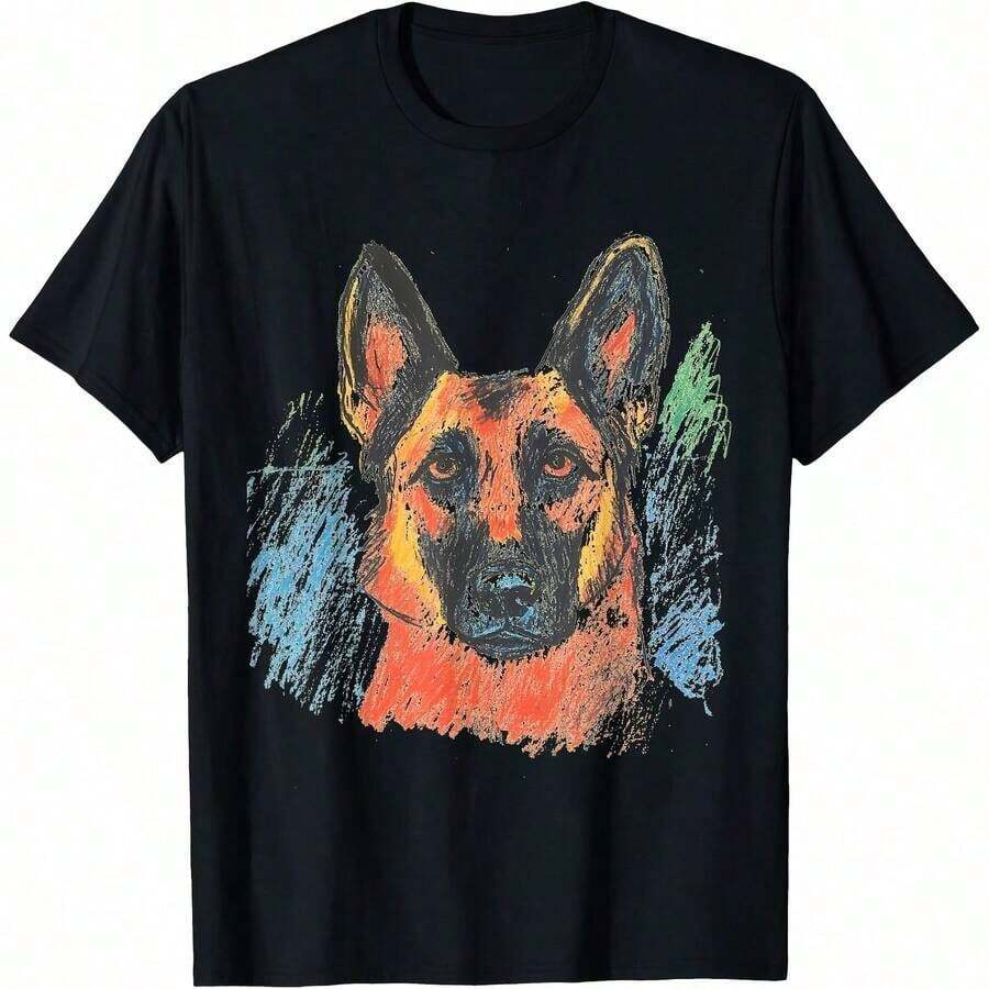 1 Piece Cottage Core T-Shirt With Poodle Dog Playing Guitar Design, All Seasons, 100% Cotton, Single Side Print, Round Neck, Short Sleeve, Unisex, Base Layer, 180g, 100% Cotton. - Color 10 - View 1