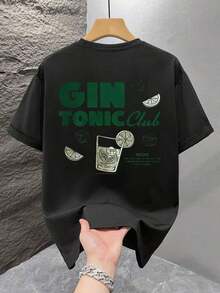 Men's Graphic Print T-Shirt, Summer Beach Wear, Soft And Close-Fitting Short-Sleeved T-Shirt - Black - View 2