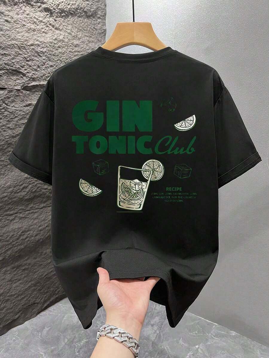 Men's Graphic Print T-Shirt, Summer Beach Wear, Soft And Close-Fitting Short-Sleeved T-Shirt - 黑色 - 查看 1