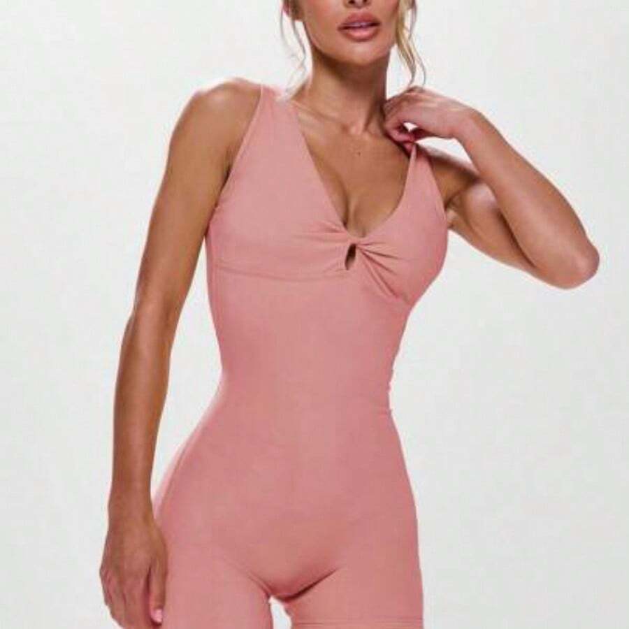 Sport Twist Front Cut Out Back Sleeveless Unitard, Active, Workout, Gym, Padel, Tennis, Pickleball Gym Fitness Yoga Pilates Daily Casual - Rosa - Ver 1