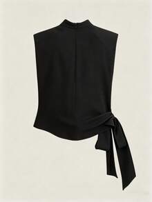 ZAHM Elegantes Jacquard-Satin-Top ohne Ärmel mit Bindegürtel, Sommerurlaub Schwarz - Schwarz - Übersicht 8