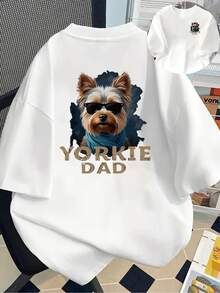 New 180gsm Short-Sleeved T-Shirt, 1% Cotton, With Prints On The Front And Back - Yorkshire Dad, Yorkshire With Sunglasses - Fashionable Printed T-Shirt For Women, Your Best Choice! - Suitable For Layering In Spring And Autumn, Or For Wearing Alone In Summer, Unisex Style. - 白色 - 查看 1