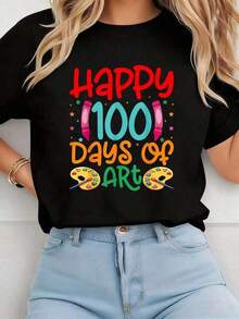 Soft, Breathable, And Lightweight For All-Day Comfort. "Happy Days Of Art School Teachers" Cotton Print T-Shirt, Perfect For Gifts For Girls And Boys. This Women's Short-Sleeve Crew Neck T-Shirt Is A Casual Summer Graphic Tee. The Classic, Relaxed Fit Flatters All Body Types And Pairs Easily With Jeans, Shorts, And Leggings. - 白色 - 查看 3