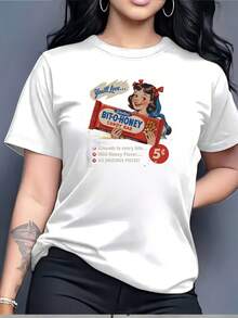 Ropa de mujer: Camiseta unisex vintage con estampado de bastón de caramelo Bit-O-Honey - Camiseta suave de manga corta de 180 g, adecuada para actividades de team building, uso en la oficina, regalo de verano - Camiseta casual de cuello redondo lavable a máquina, ropa nostálgica para todas las estaciones. - Blanco - Ver 1