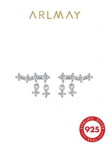 1 Par de Brincos Argola Pequena Assimétrica de Prata 925 com Zircônia, Joias Minimalistas e Elegantes - Prata - Visão 1