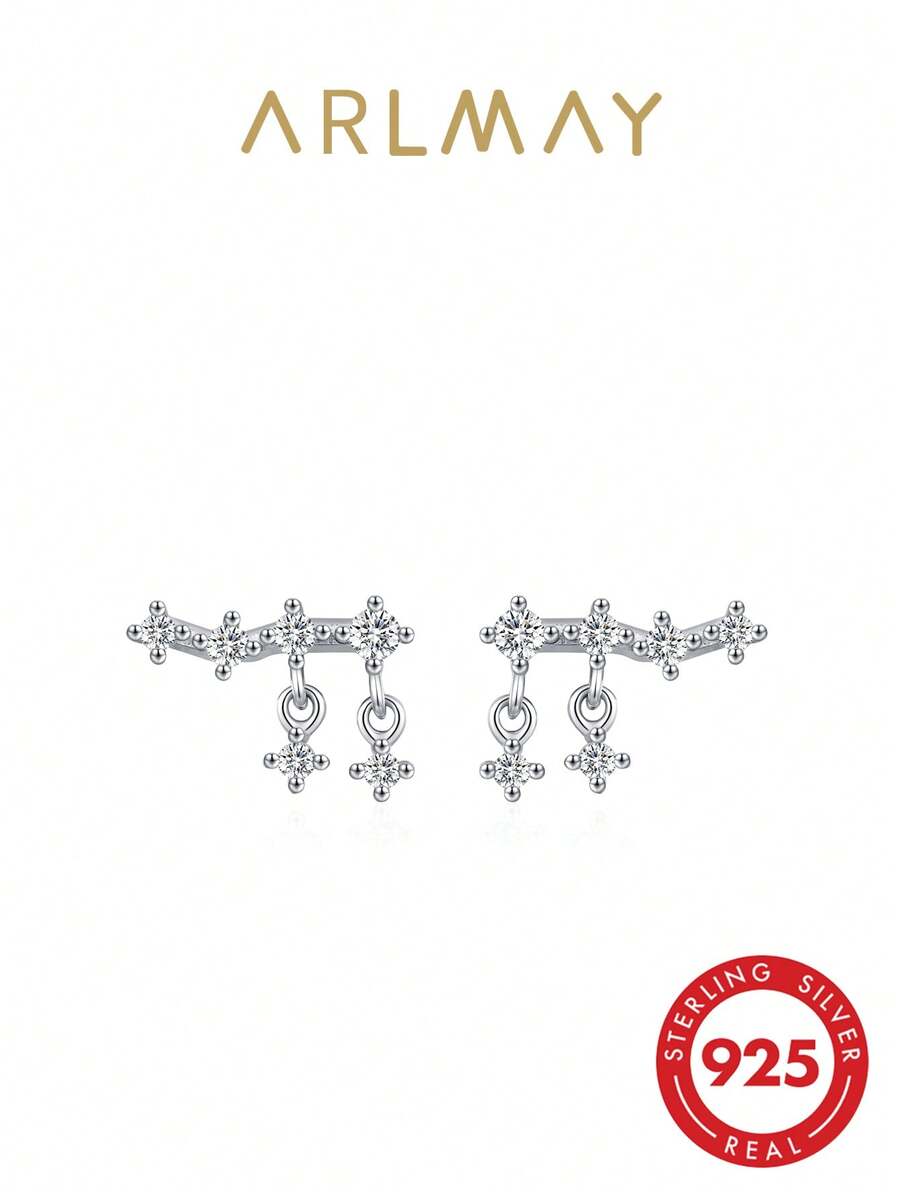 1 Par de Brincos Argola Pequena Assimétrica de Prata 925 com Zircônia, Joias Minimalistas e Elegantes - Prata - Visão 1