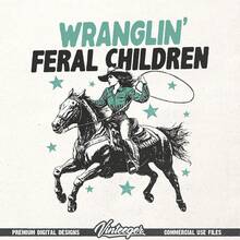 Dealing With Wild Children | Funny T-Shirt Design For Cowgirl Mom Life, Cowboy Rodeo Sublimation, Retro Country Mom Digital Design In PNG - White - View 3