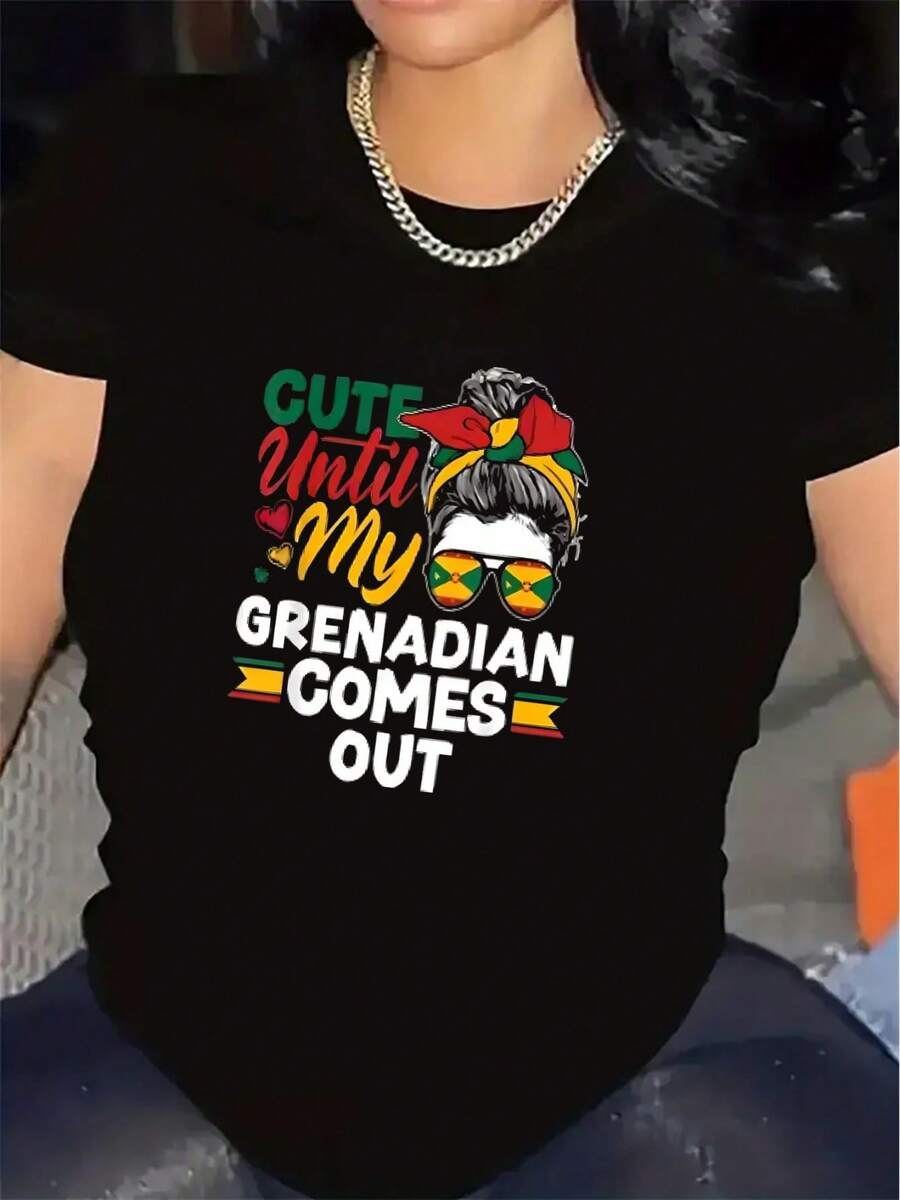 Women's Short-Sleeved T-Shirt With A Cute "Until My Granadan Baby Is Born" Design. | Interesting Cultural Design, Suitable For Casual Wear At Home Or In Restaurants, Lightweight And Durable, Perfect For Everyday Comfort, Crew Neck, Medium-Stretch Fabric. - 黑色 - 查看 1