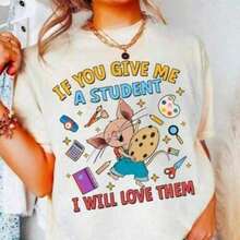 2026 Nuevos productos de gran : Camiseta de algodón de cuello redondo para mujer. Camiseta con la frase "Si le das amor a un estudiante, aprenderá". Camiseta de profesor "Mouse Cookie". Regalo para educadores de jardín de infantes para el regreso a clases. Camiseta de algodón cómoda para mujer, corte relajado, estilo neutro, top a la moda. - Blanco - Ver 4