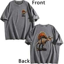 Pinosaurus Dinosaur Vintage Washed T-Shirt, Retro Oversized Tee For Casual Attire, Effortlessly Becomes The Focus Of Your Outfit" Front And Back Double-Sided Print - Casual Cotton - Màu xám đen - Xem 6
