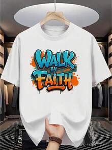 Men's Plus-Size Fashion T-Shirt, Simple Crew Neck, Short Sleeves With 3D Print, Classic Design, Versatile Style, Suitable For Various Occasions. Extra-Large Size - White - View 1