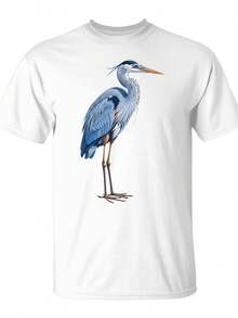 Stylish Blue T-Shirt With Heron Design For Bird Watching | Unisex, Casual Style, Round Neck, 220G Pure, Fashionable Urban Wear, High-Quality Comfort, Fun Christmas Novelty, Suitable For All Seasons. - 白色 - 查看 8