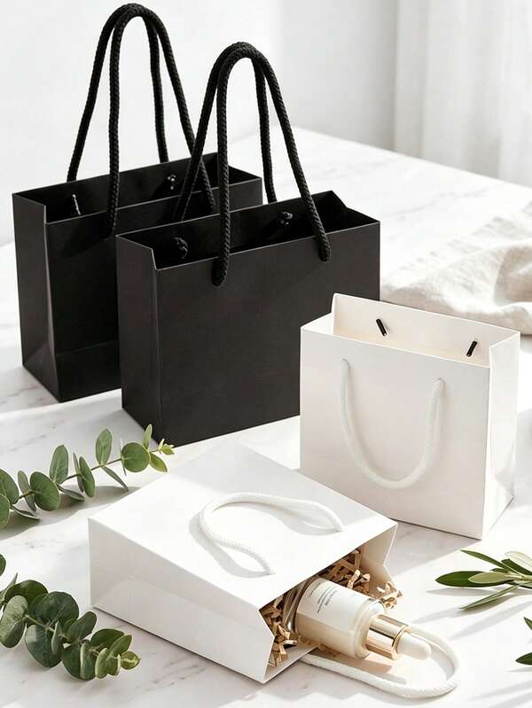 20pcs/10pcs/Black & White Gift Bags, Men's Shopping Bags, Wedding Handbags, Small Gift And Birthday Party Paper Bags - Fashionable & Practical, Perfect For Weddings, Birthday Parties And Holiday Celebrations.