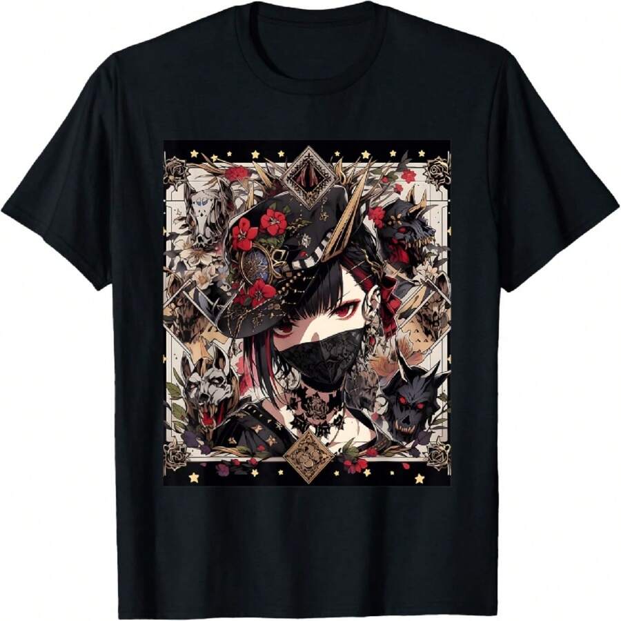 Veiled Mystery_ Japanese Young Gothic Girl In A Mask T-Shirt - Black - View 1