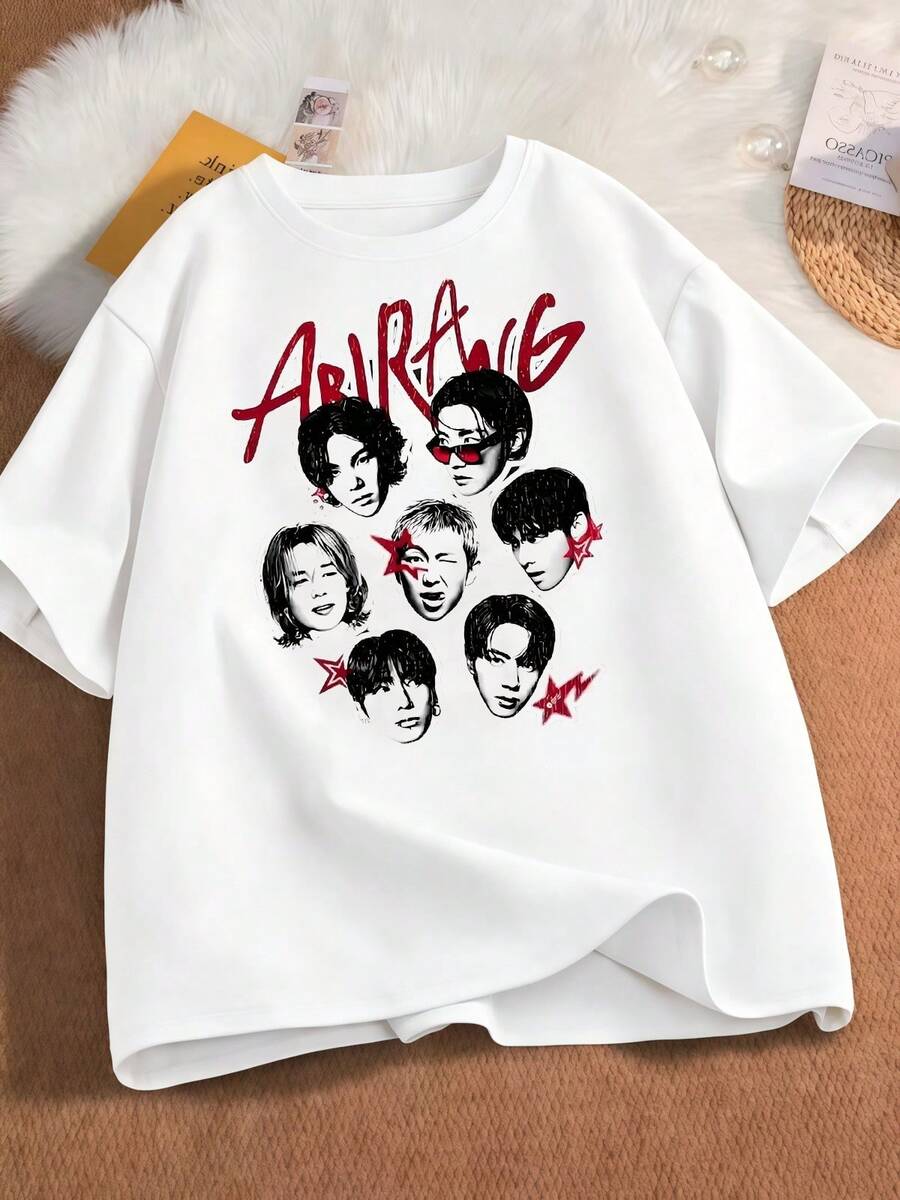 New Arirang Sketch Style 2026 Graphic T-Shirt, Unisex Cotton T-Shirt, Plus Size, Top For K-POP Bangtan Boys Fans, Minimal BT.S World Tour Logo Concert T-Shirt, BT.S Group Matching Tee, 2026 Best Gift For ARMY - trắng - Xem 1