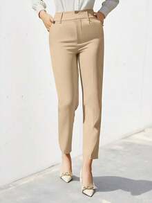 Pantalones de traje ajustados de nueve puntos para mujer - Caqui - Ver 6