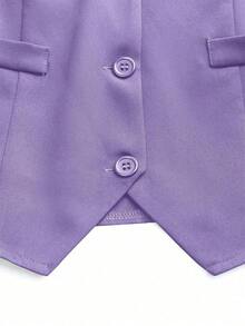 Chaleco minimalista de unicolor con cuello en V, sin mangas y con botones delanteros - Morado 2 - Ver 8