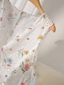 Camisa/chaleco sin mangas de talla grande con estampado casual, textura, calado, bordado y detalle de lazo - Multicolor - Ver 4