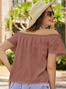 VCAY Blusa de hombros descubiertos ribete fruncido - Rosa vieja - Ver 2