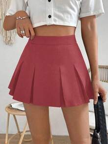 Falda minimalista de unicolor y estilo informal y elegante para mujer - Rosado Sandía - Ver 1
